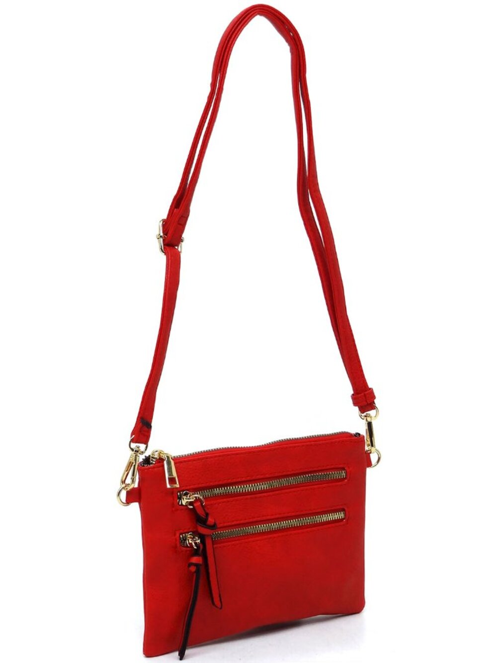 Fashion Multi Zipper Clutch Crossbody Bag - Red